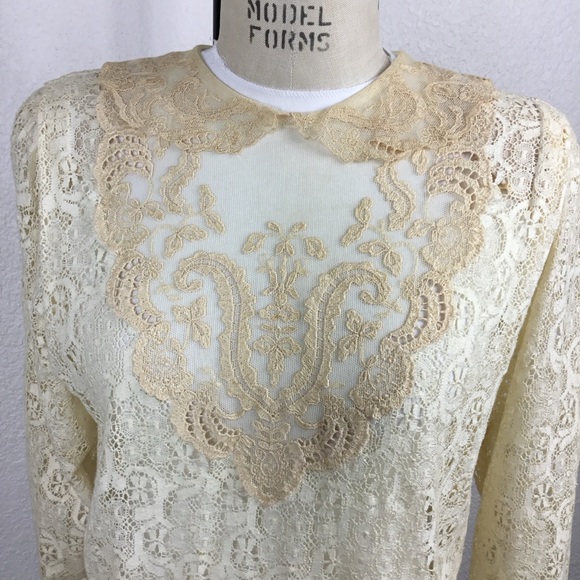 Outback Red Blouse Size S Sheer Vintage  Victorian 1970s Lace Long Sleev… - Picture 12 of 16